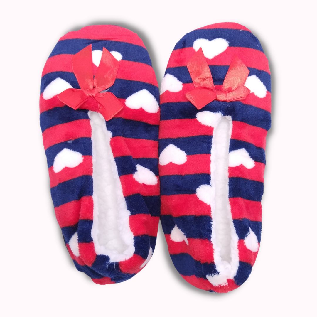 Women's Super Soft Fuzzy Slippers with Red Stripes