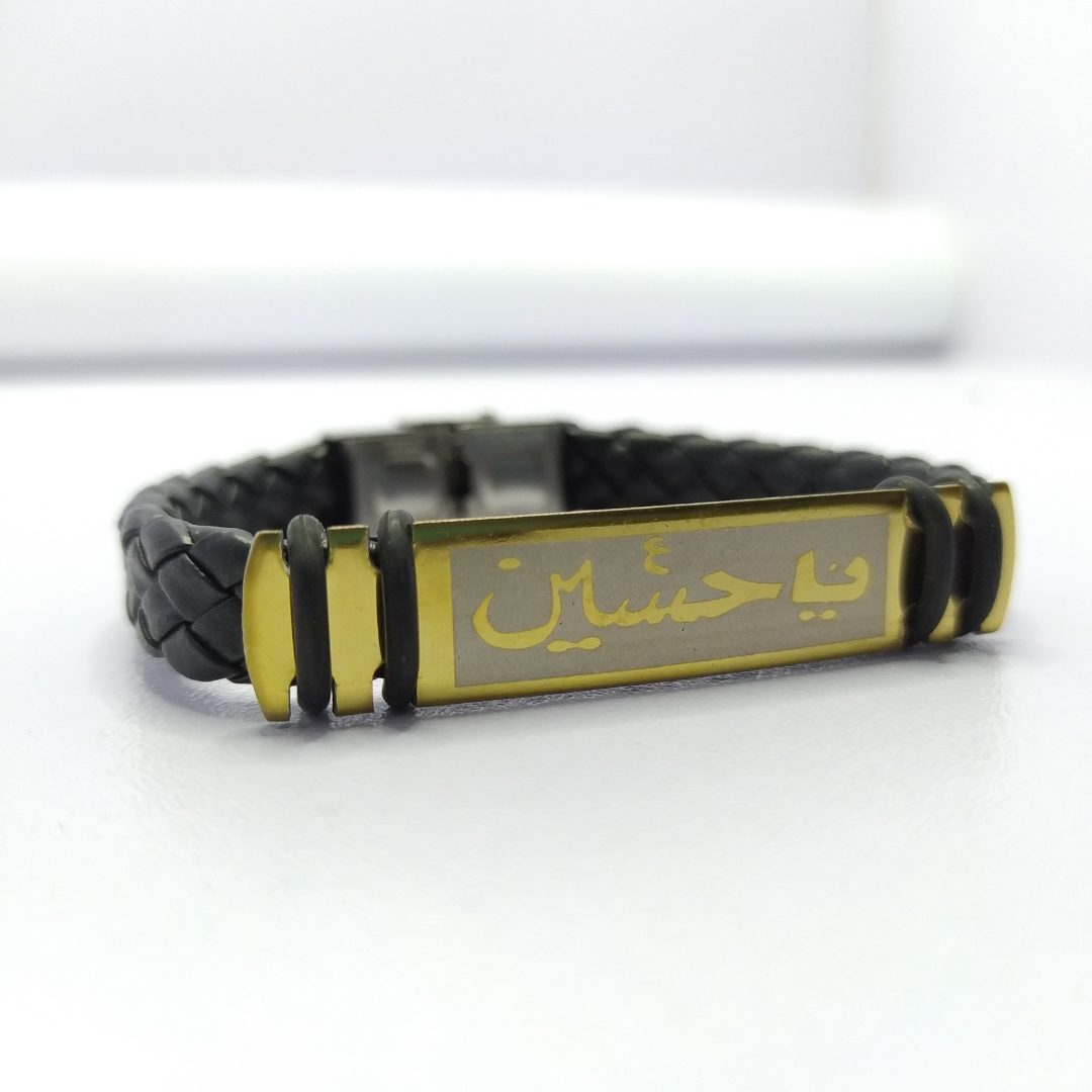 YA HUSSAIN Black Leather Bracelet For Men