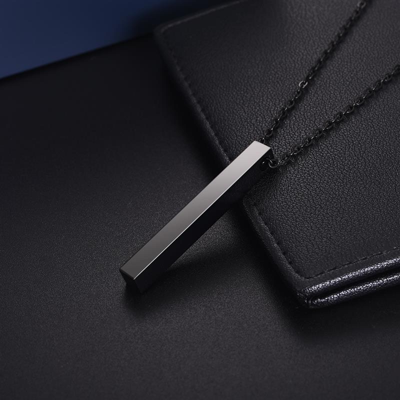 Black Vertical Bar Stainless Steel Pendant Chain Necklace